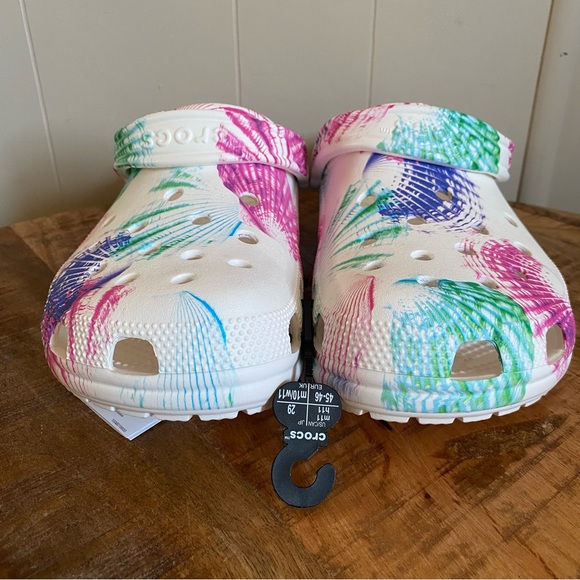 Crocs Classic Cyber Beach Clog Men's 11 White Tie Dye Multi Color Splatter NWT - Picture 3 of 11